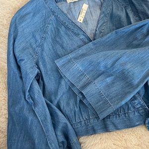 Madewell Denim Bell Sleeve Wrap Top | Size L | NWT